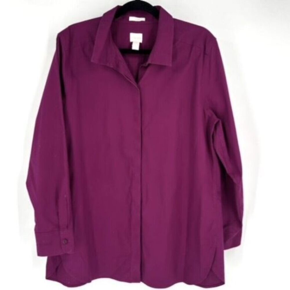 Chico's Classic Fit No-Iron Button-Up Shirt Plum Purple Size 3 large Career work